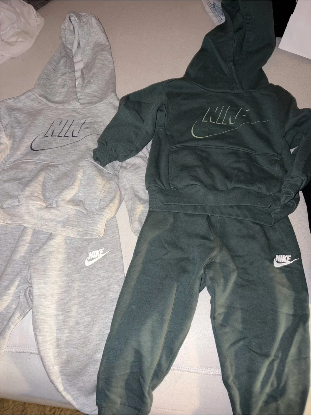Nike Kids Matching Hoodie & Jogger Set - Light Gray and Dark Green
